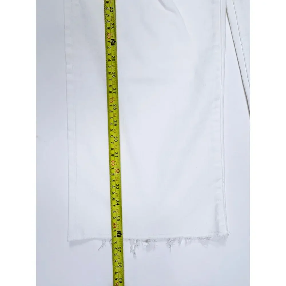 New J.Crew Wide Leg Crop White Denim Jeans Frayed Hem High Rise Capsule Size 30